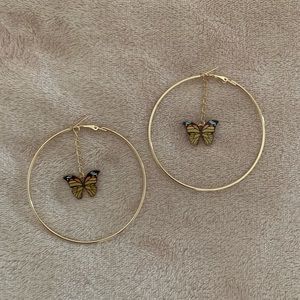 Lime Green Butterfly Hoop Earrings